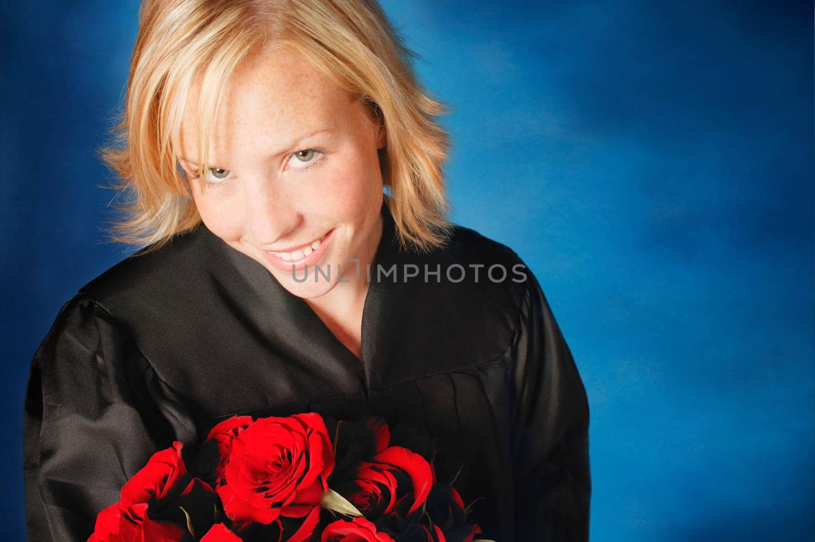 Woman with formal gown and roses