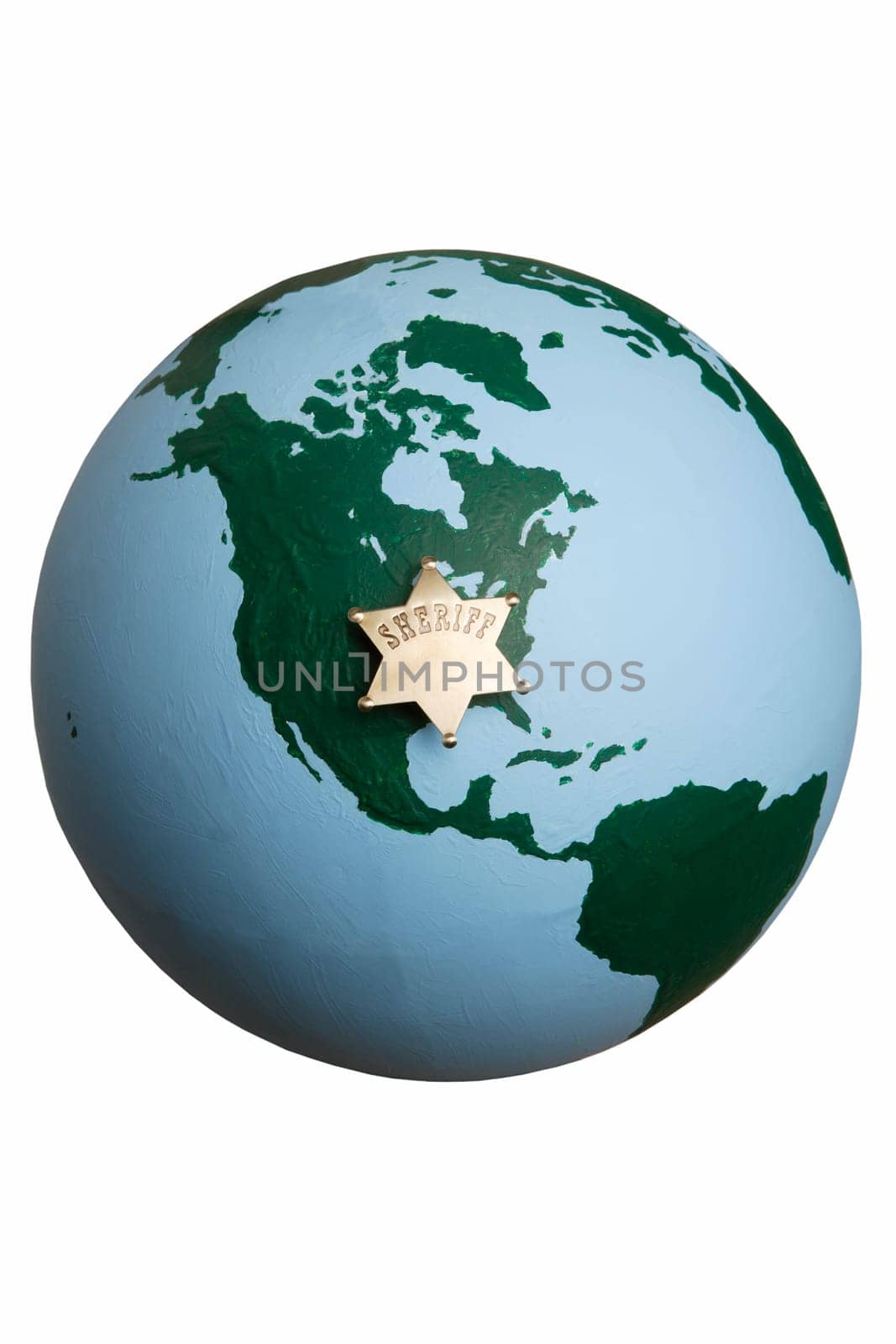 Sheriff badge on world globe