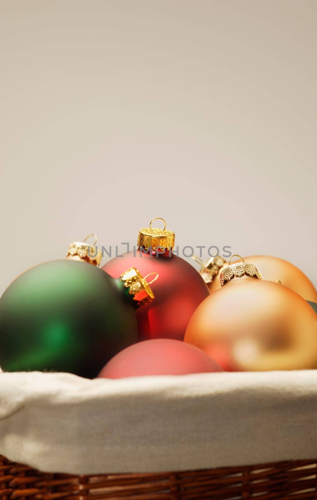 Christmas decorations in a basket