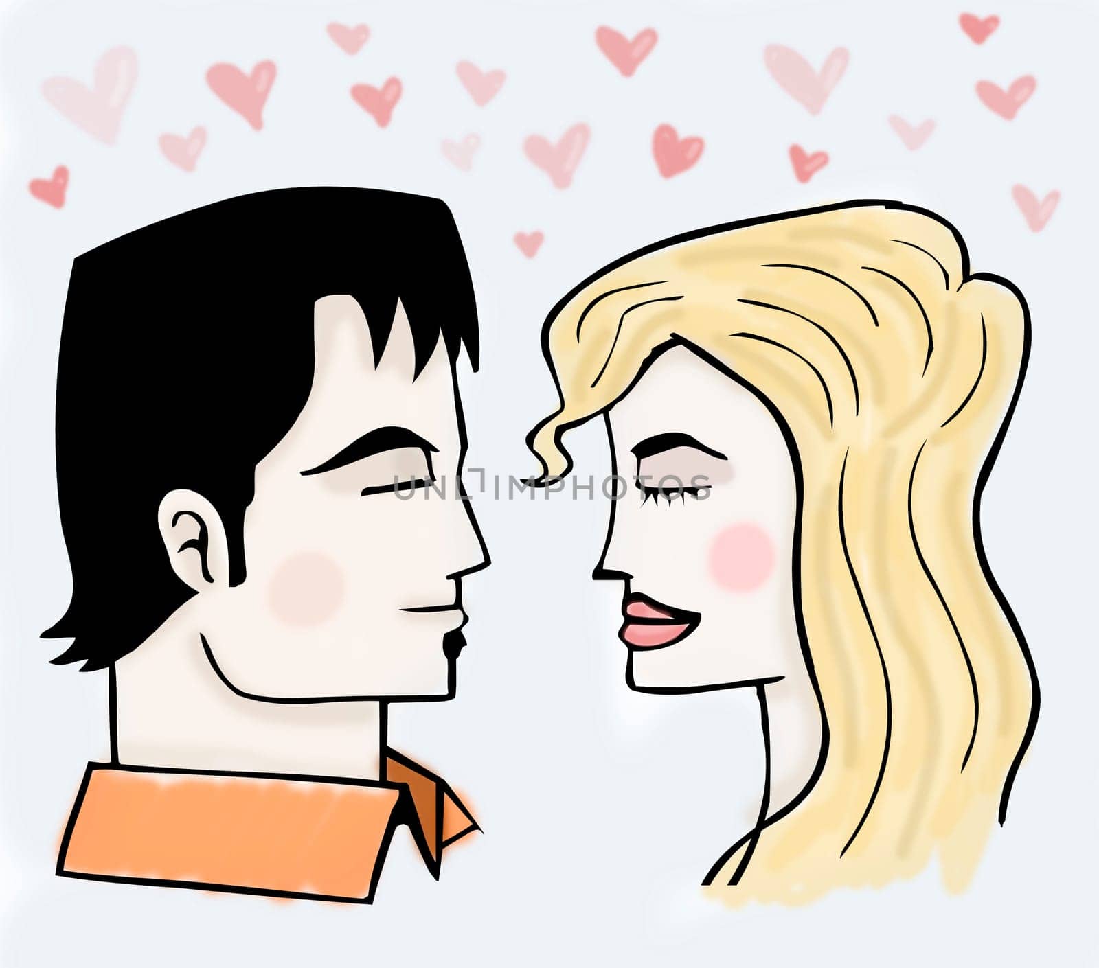 Illustrated couple in love