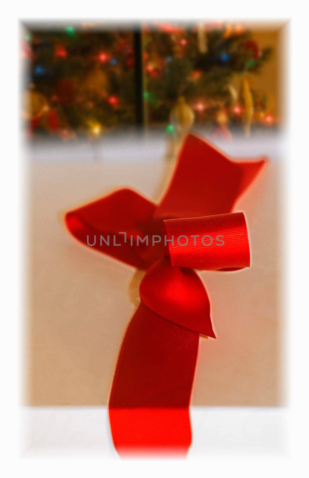 Tied red ribbon at Christmas time
