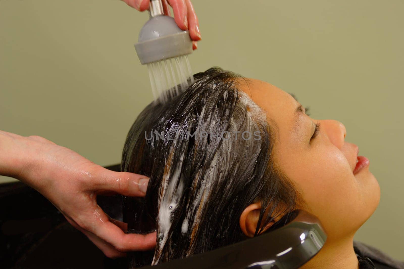Hair wash at the salon
