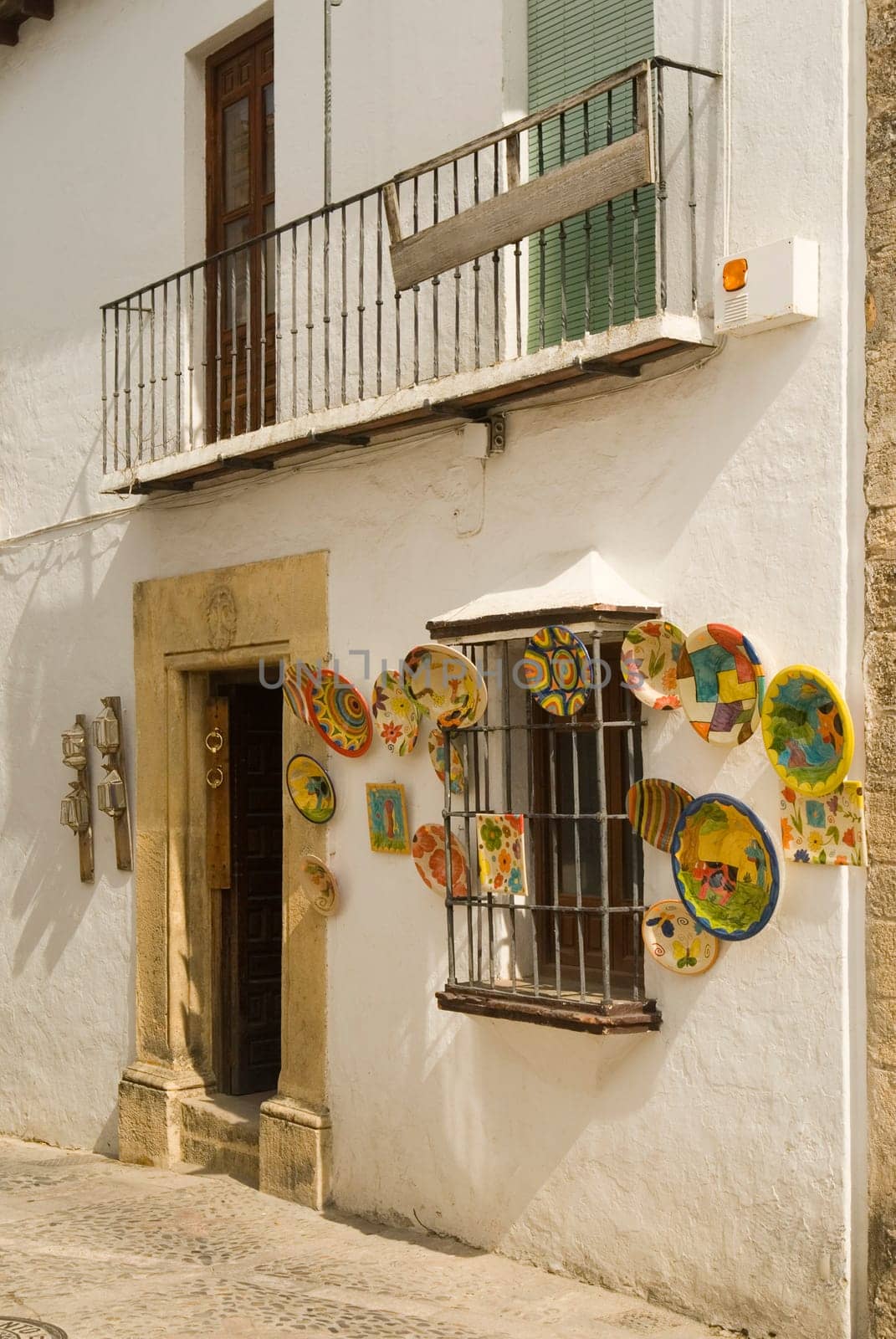 Antique shop with plates displayed