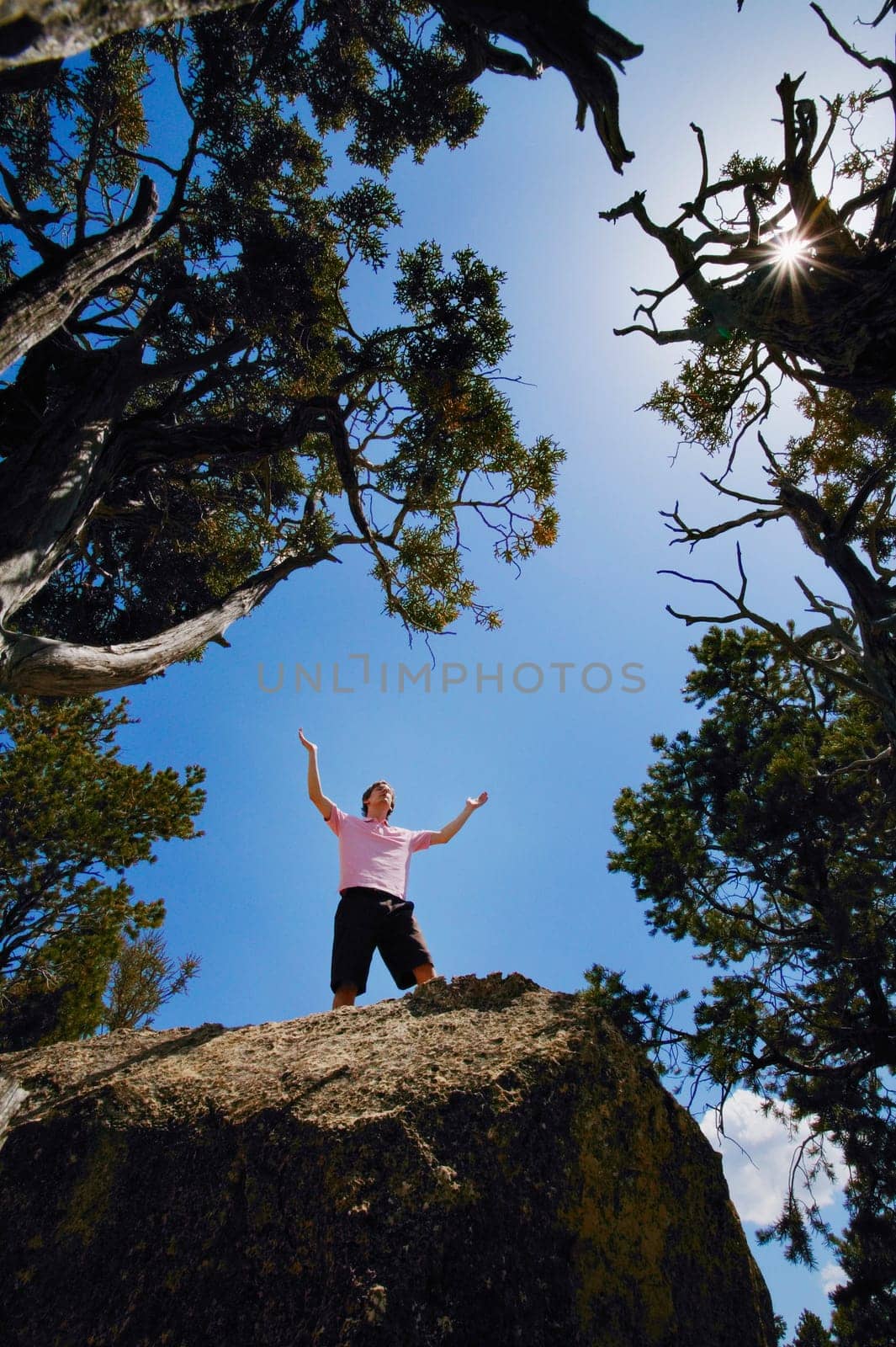Man worshipping outdoors, Grand Canyon, Arizona, USA
