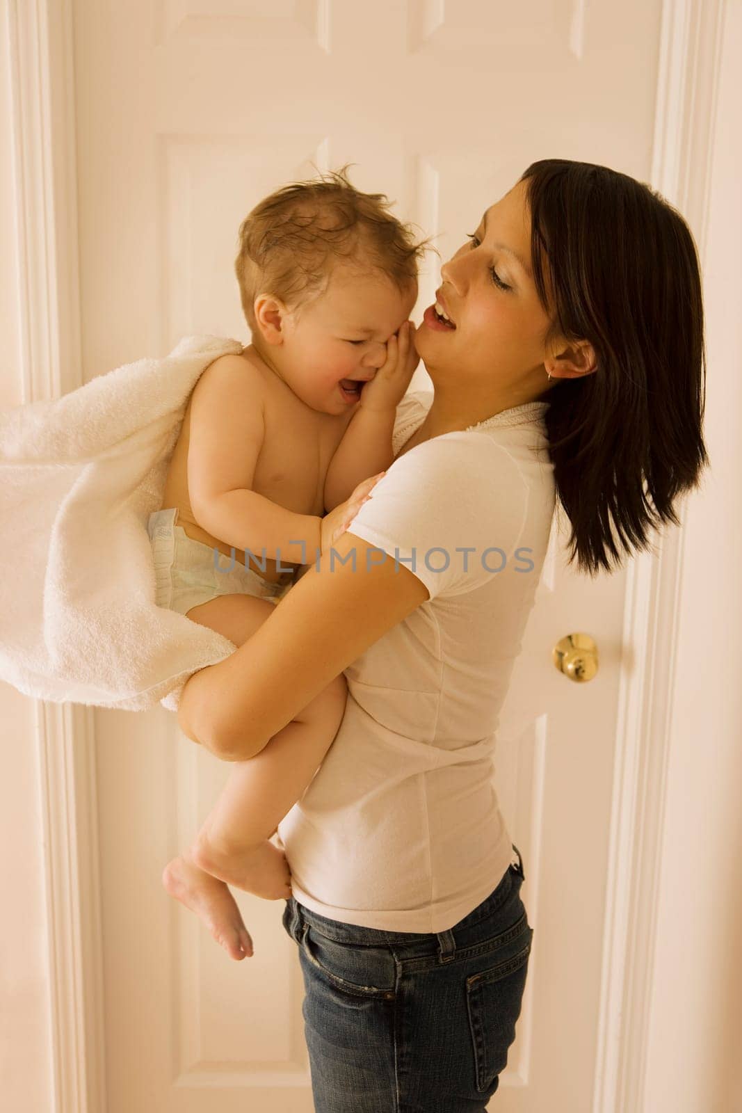 Mother holding boy