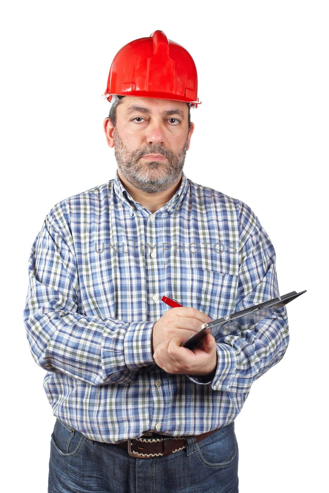 Construction worker writing