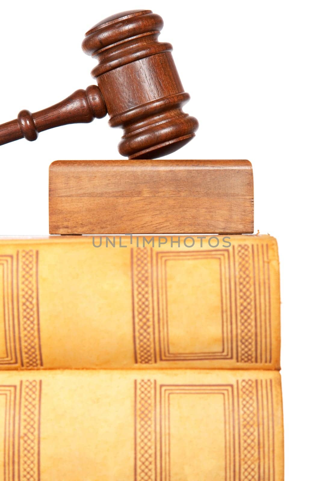 Wooden gavel and law books