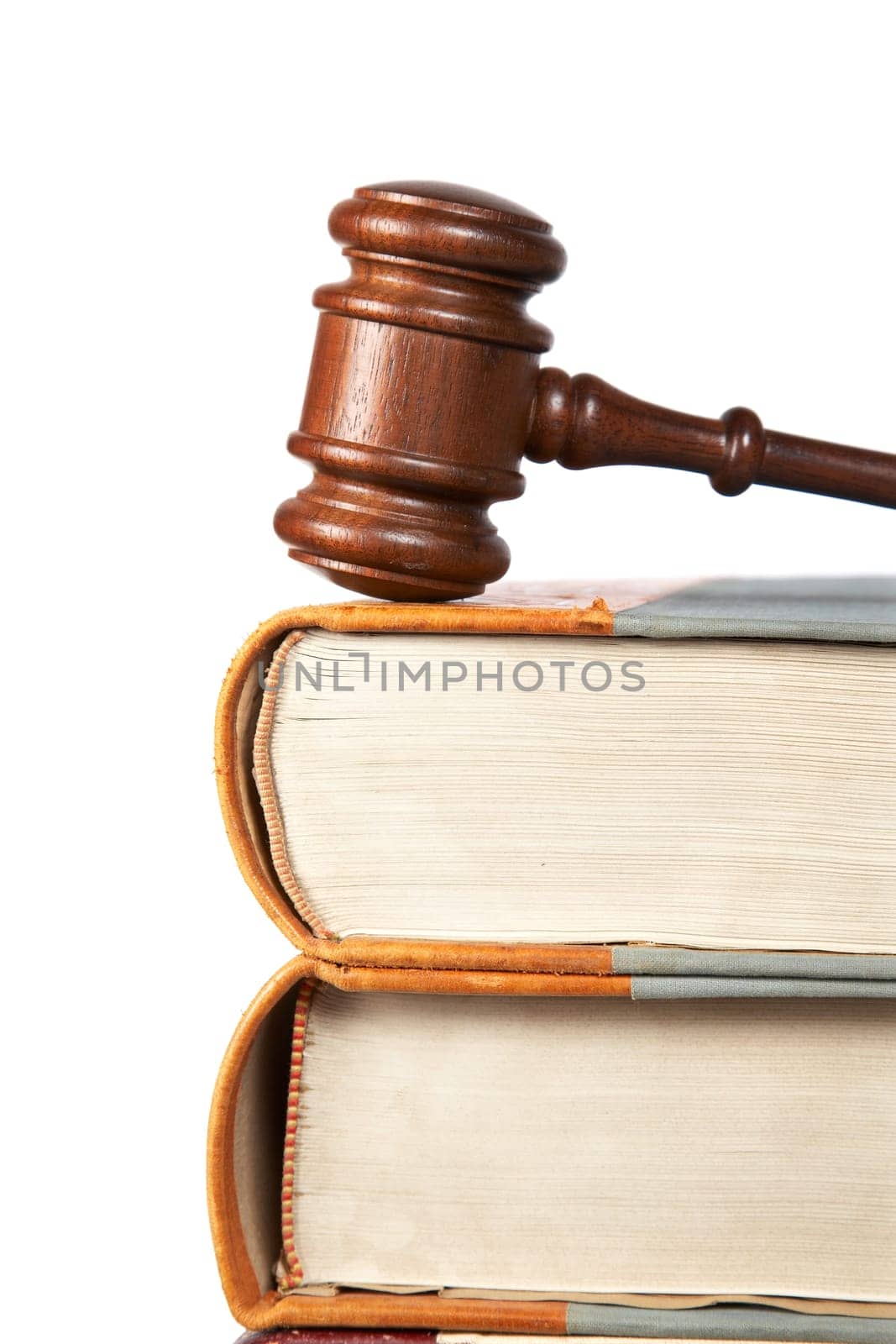 Wooden gavel and law books