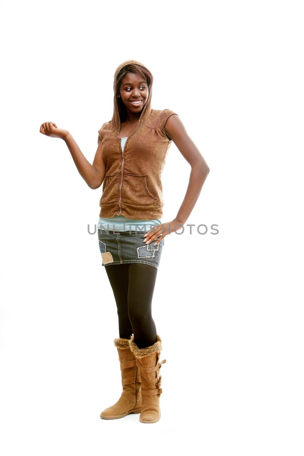 Girl with a miniskirt and hoodie