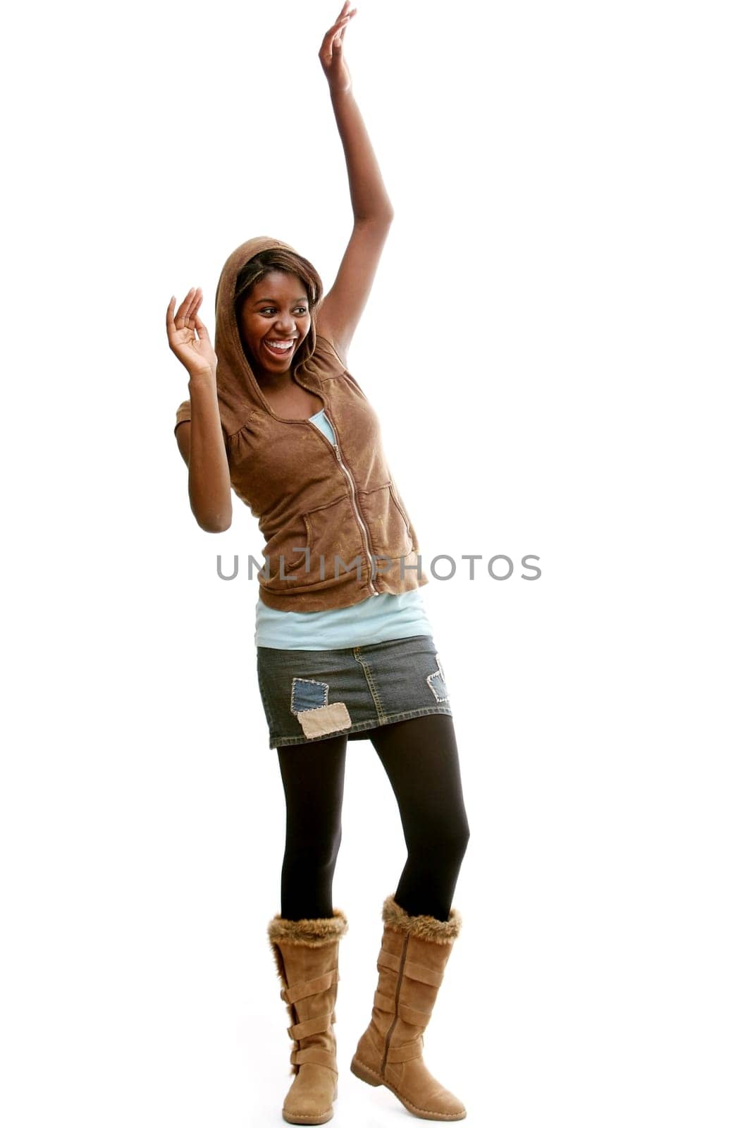 Girl with mini skirt and hoodie