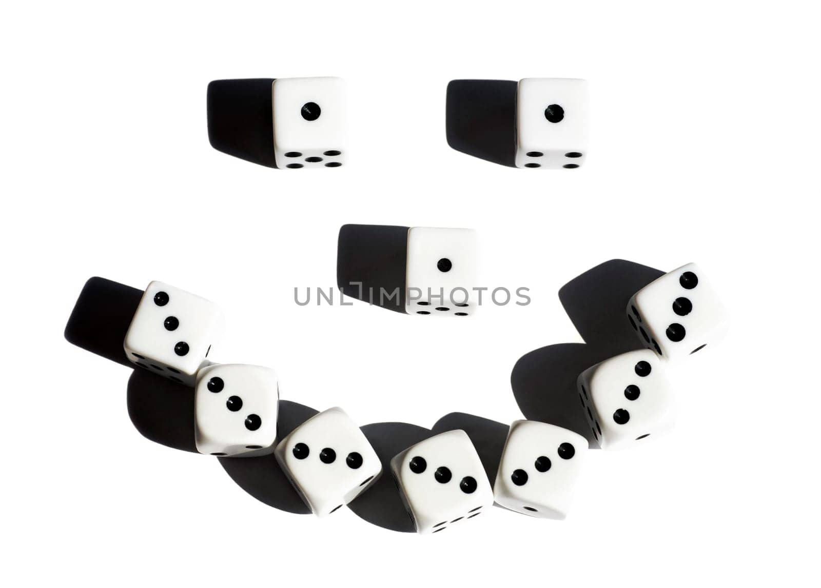 Dice forming a happy face