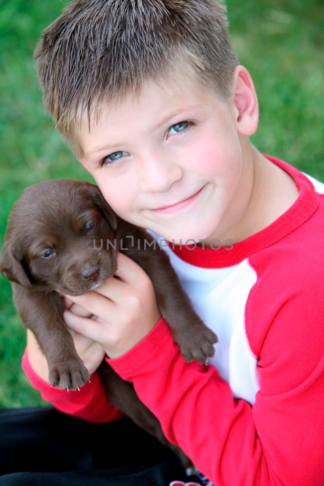 Boy holding puppy