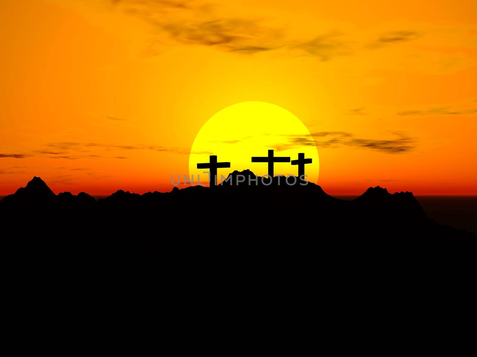 Crucifixion Three crosses in the sunset