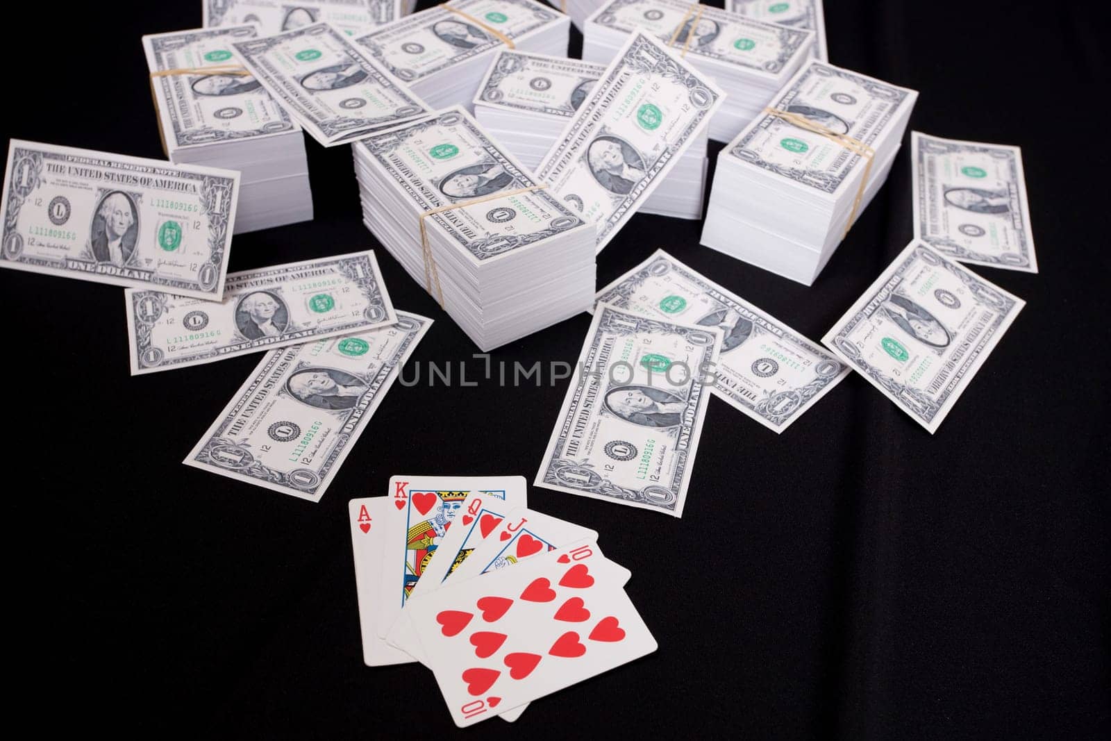 Piles of money and cards