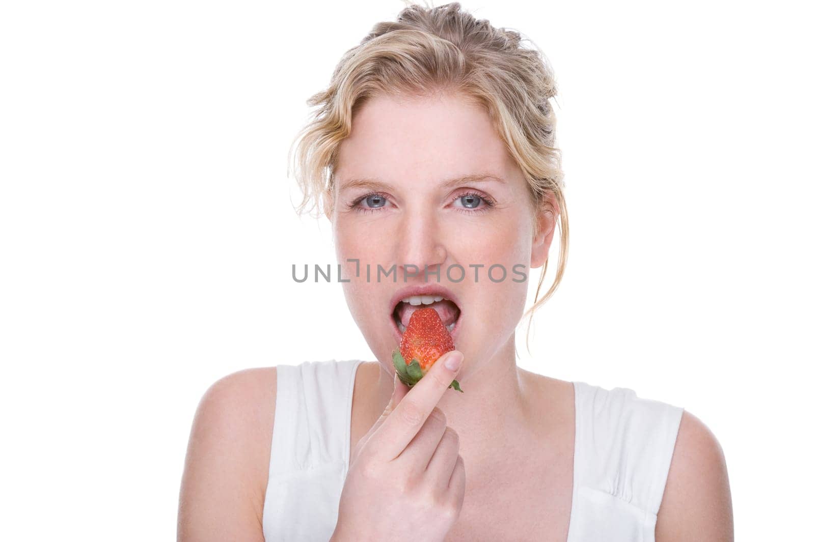 Young woman with strawberry