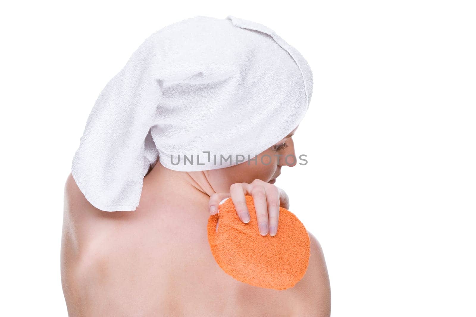 Young woman with washing sponge