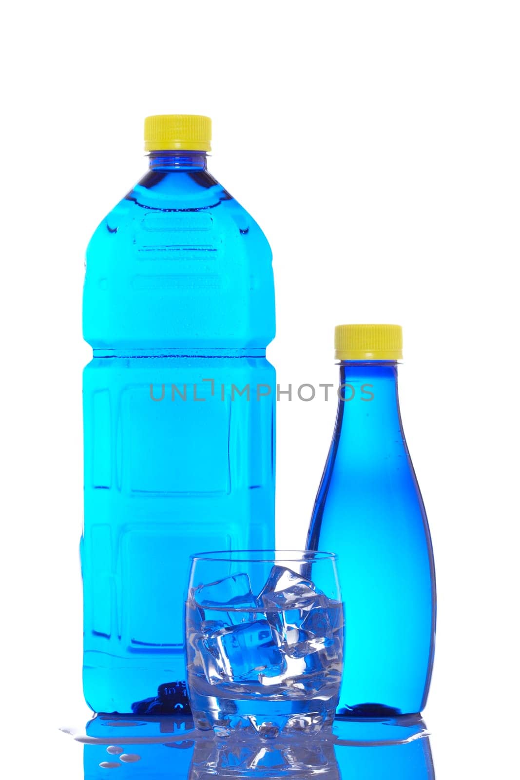 Bottles and glass of mineral water