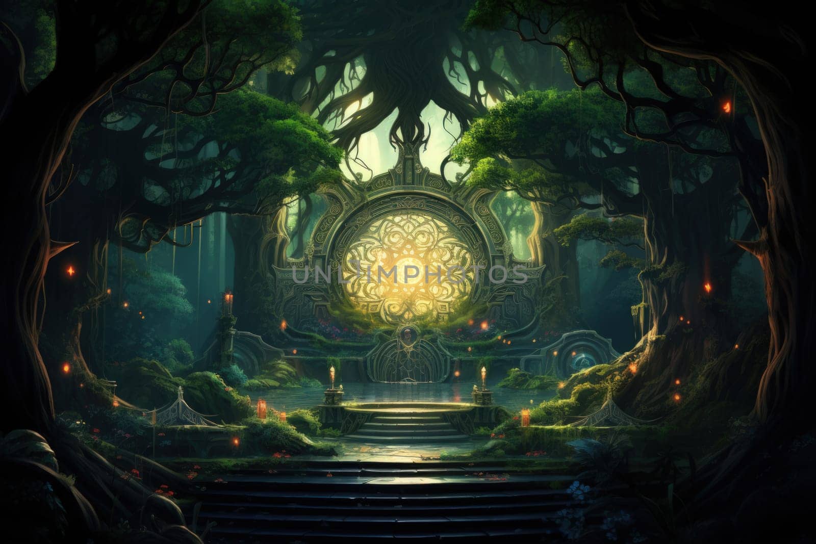Journey through mystical forests filled with enchanted flora and sentient, conversing trees, where reality seamlessly intertwines with fantasy.
