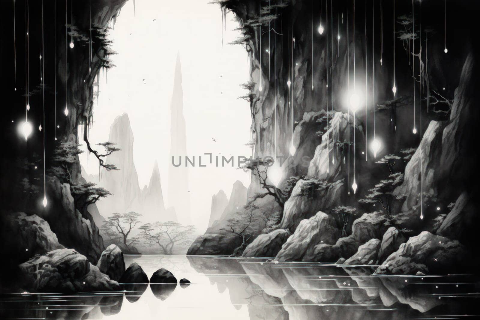 Enter a realm of enchantment where fantasy comes to life. Behold the mesmerizing sight of harmonious waterfalls adorned with radiant crystals.
