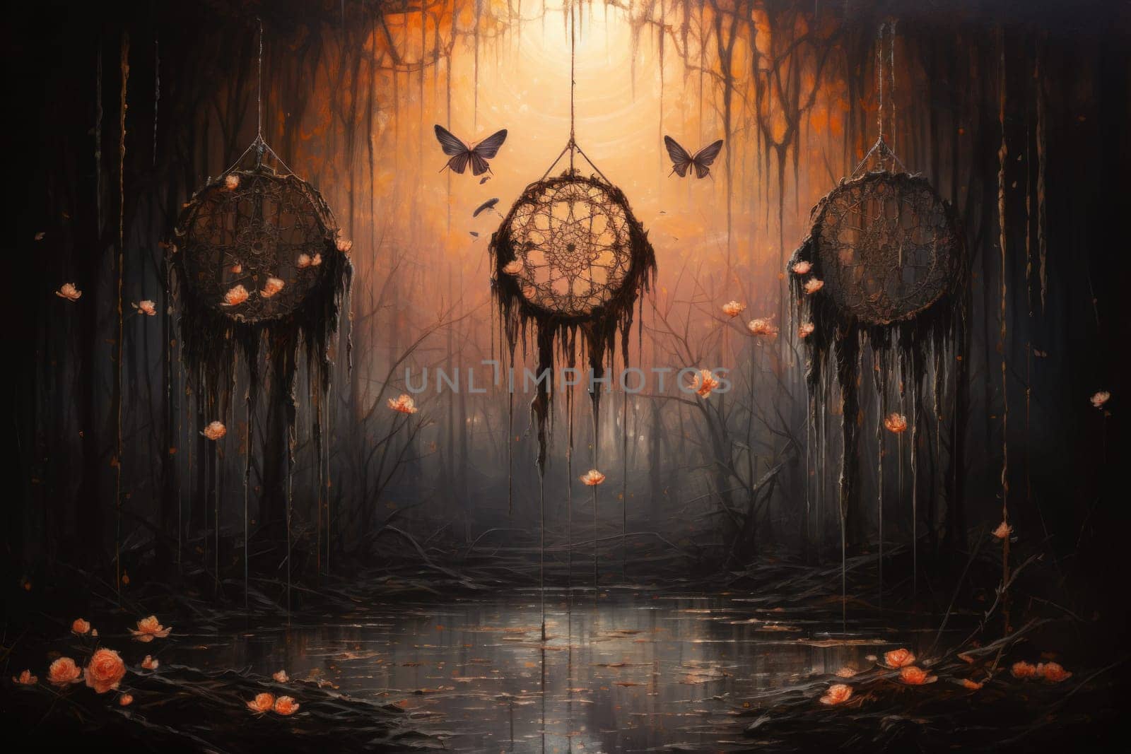 Immerse yourself in the magical realm of fantasy with this enchanting illustration of gossamer-winged dreamcatchers.