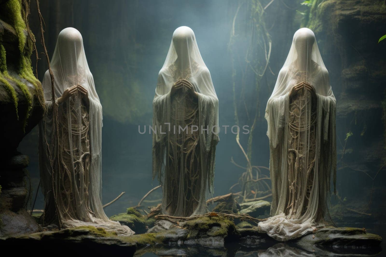 In the realm of fantasy, ethereal mist guardians watch over sacred sites, their presence veiled in a shroud of mist and mystery.
