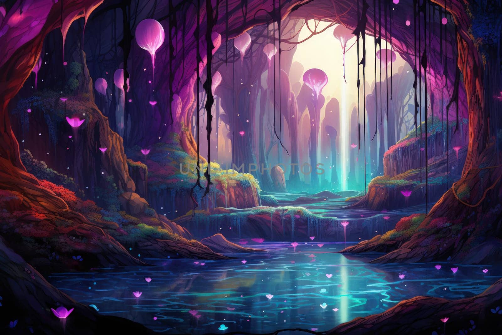 Enter a realm of enchantment where fantasy comes to life. Behold the mesmerizing sight of harmonious waterfalls adorned with radiant crystals.