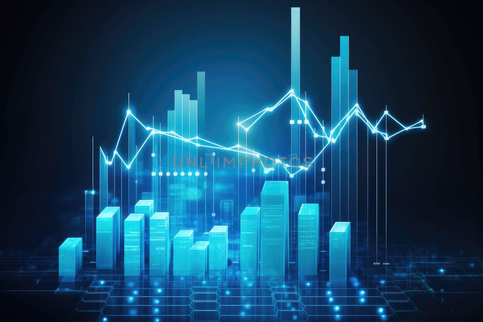 financial stock market graph on futuristic technology abstract background. Generative AI.