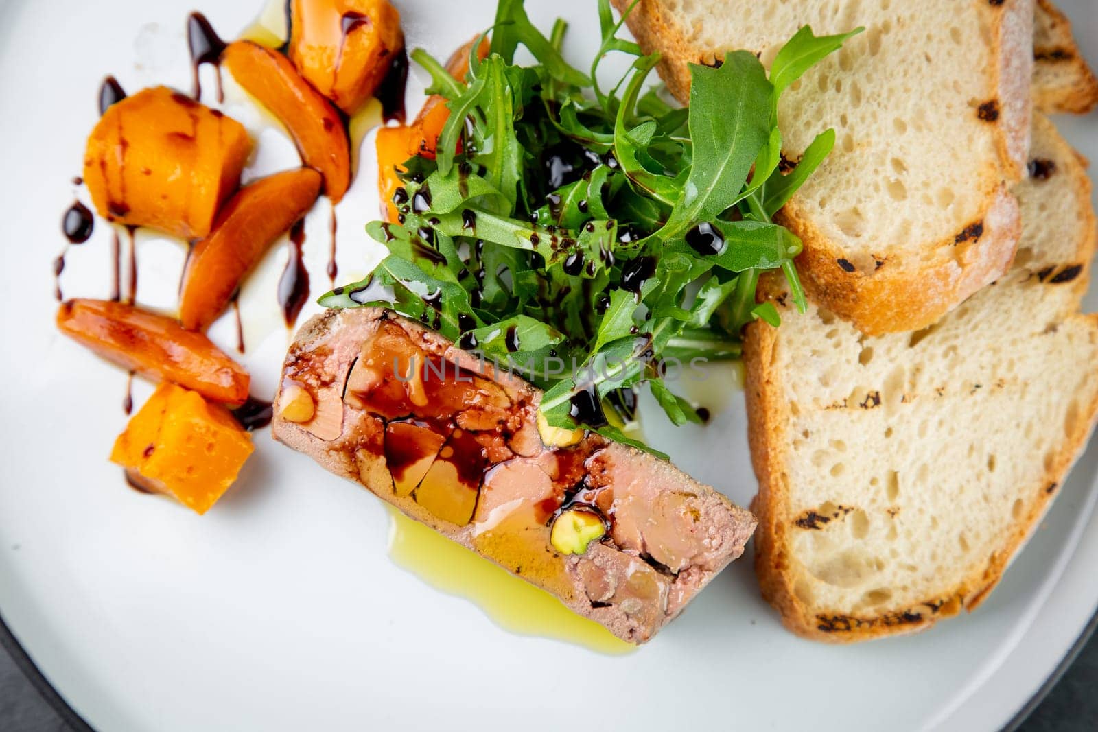 arugula with crusty bread and pate sauce