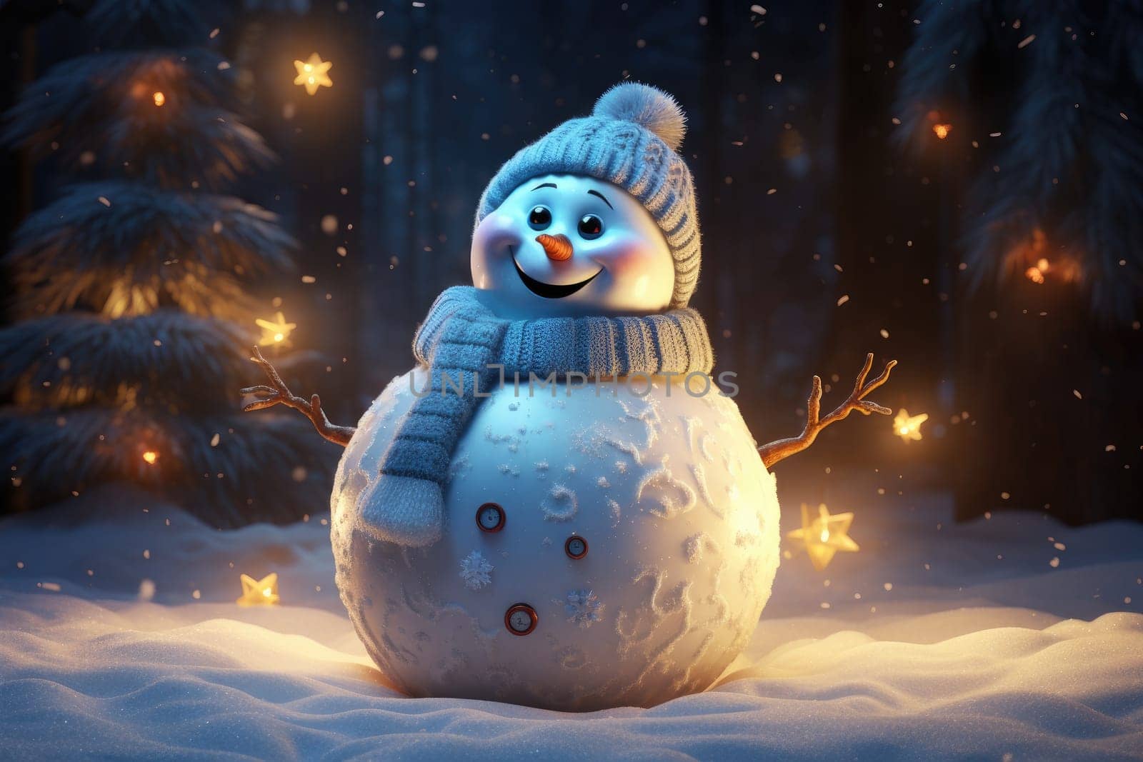 Kind Fat Snowman. Christmas festival concept. Generative AI.