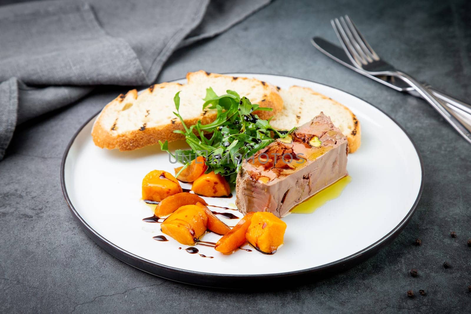 arugula with crusty bread and pate sauce, side view by tewolf