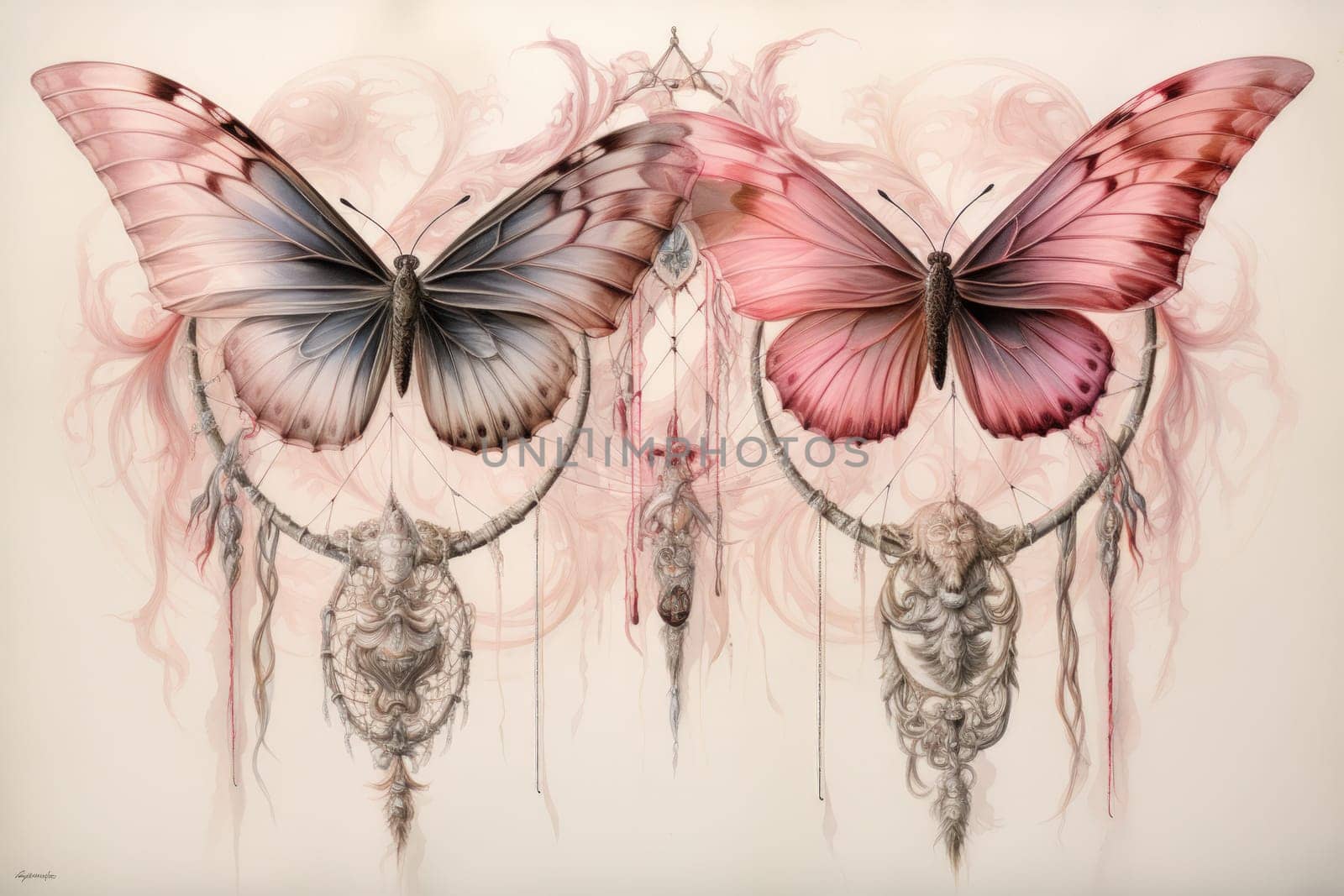 Immerse yourself in the magical realm of fantasy with this enchanting illustration of gossamer-winged dreamcatchers.