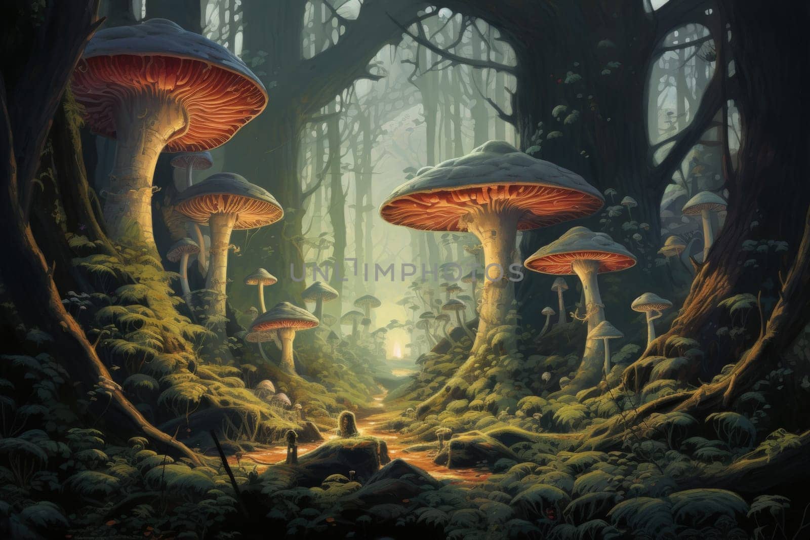 In the realm of fantasy, there exist mystical and enchanting places where giant talking mushrooms thrive in dense forest groves.