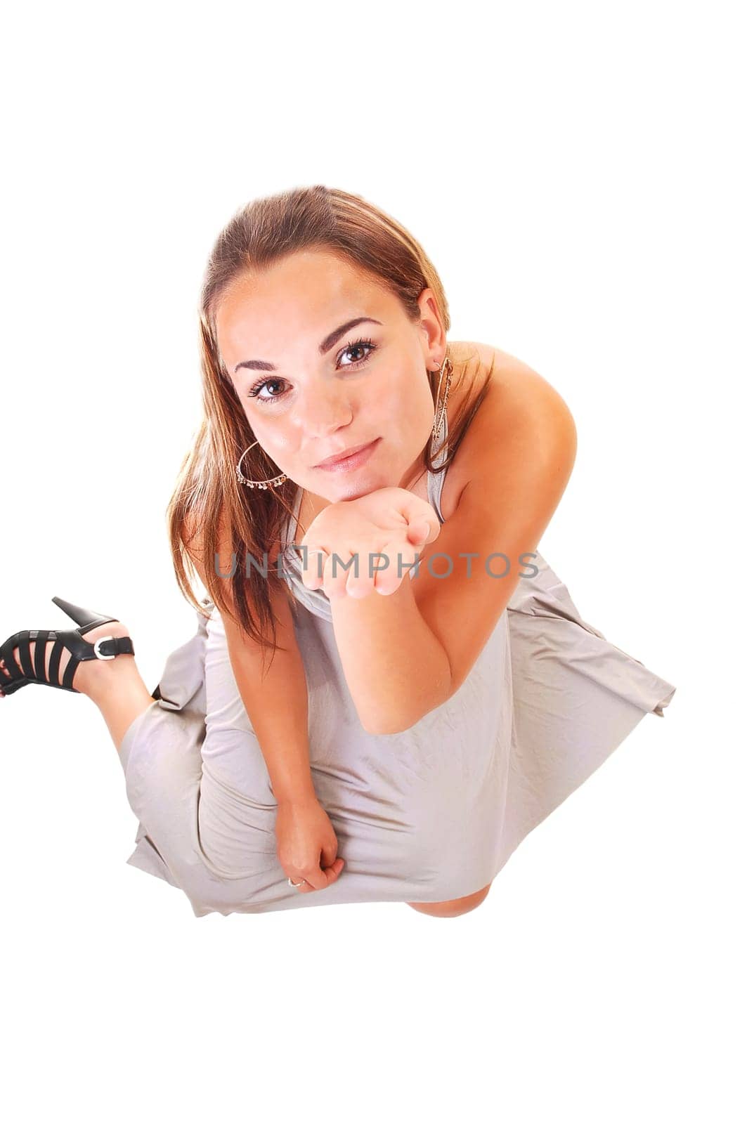 Pretty girl in silver dress.