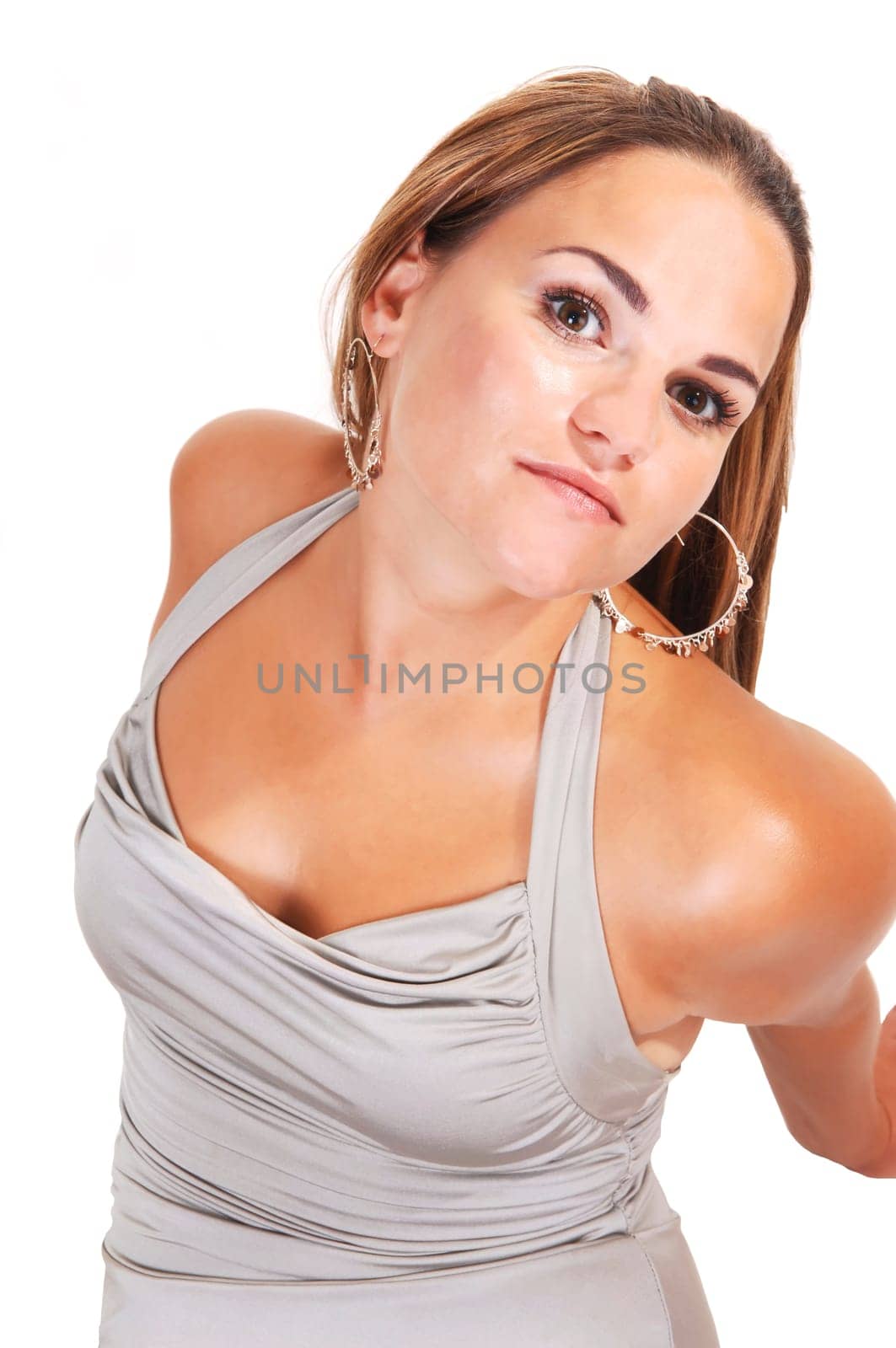Pretty girl in silver dress.