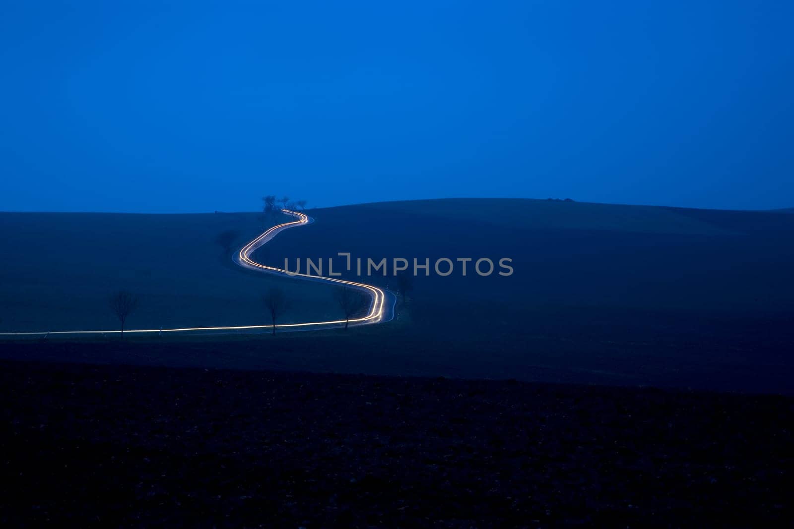 Road,Fields in Autumn Night