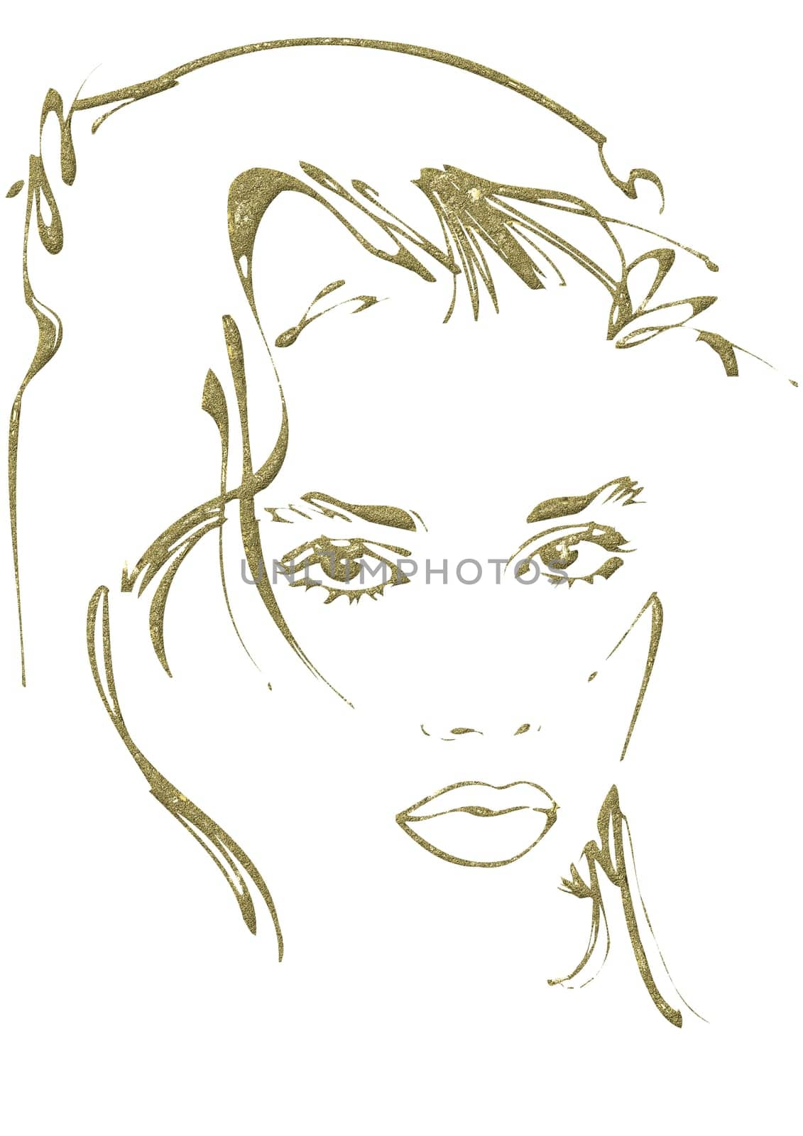 Design element face - woman - gold-plated
