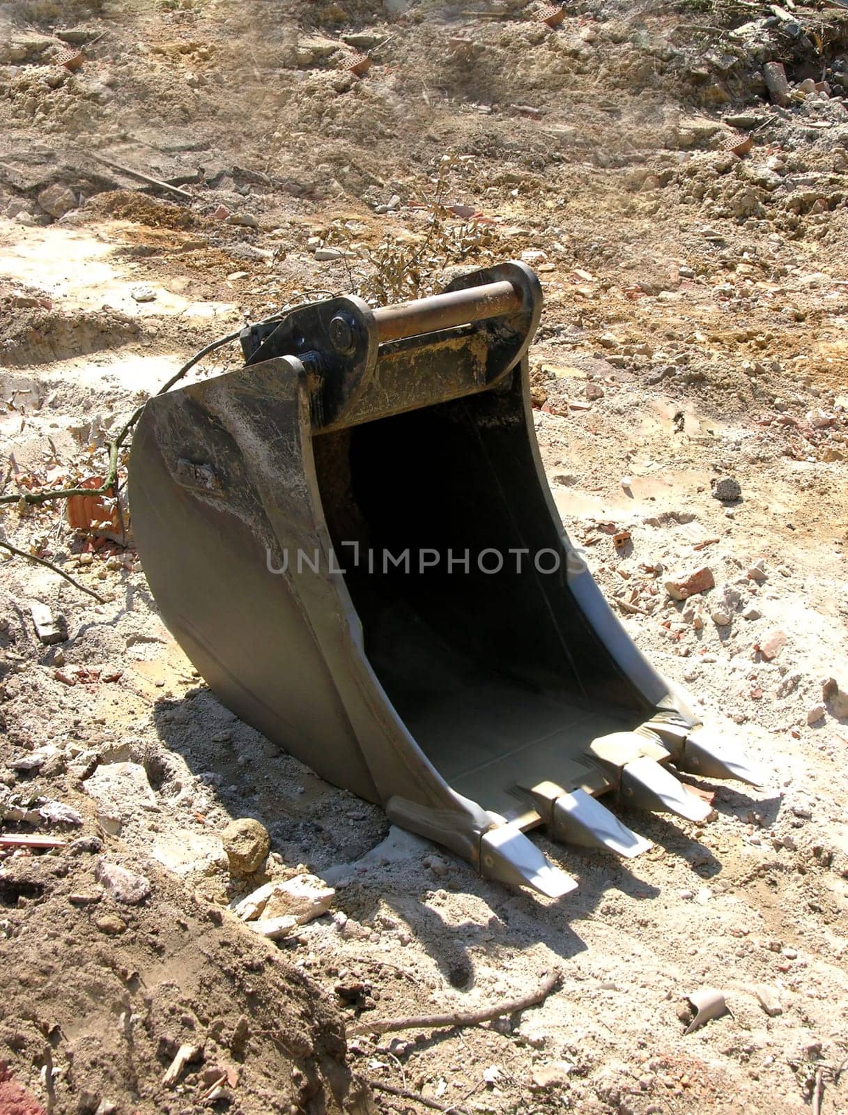 Individual excavator buckets on construction site