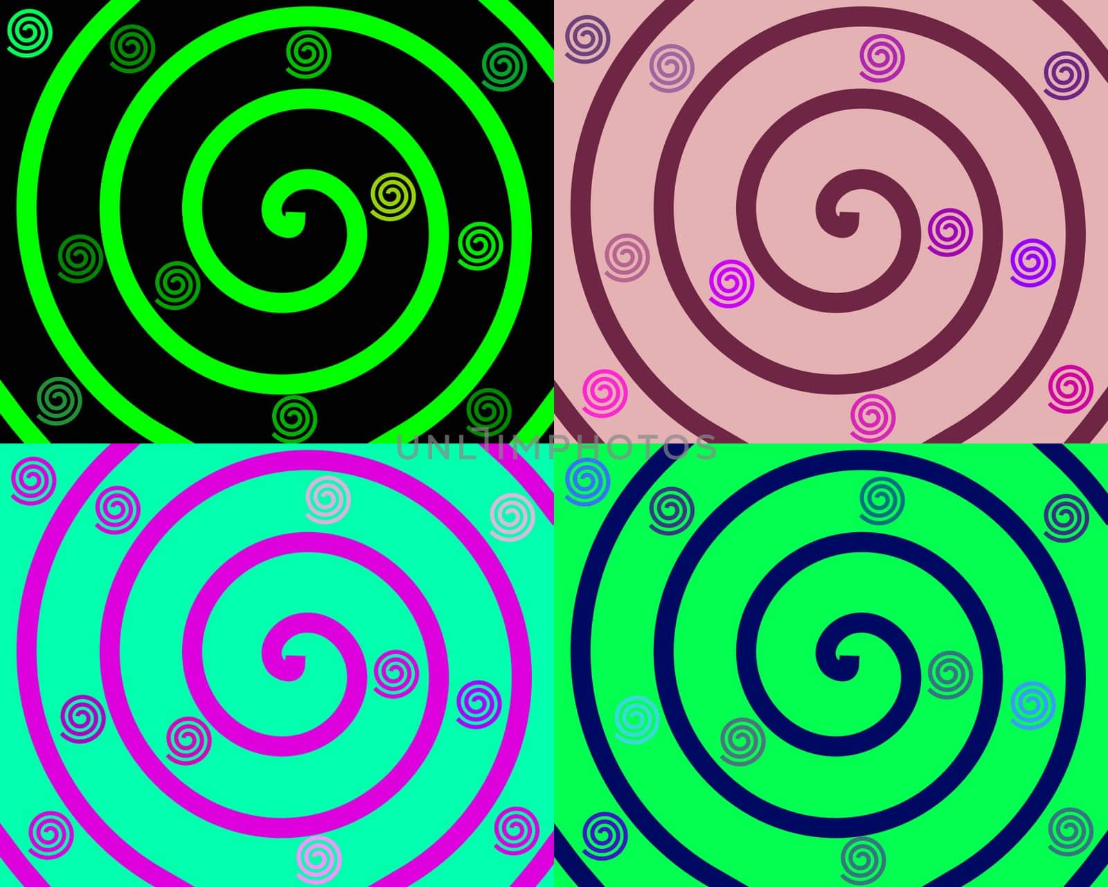 Colored spirals on colorful background