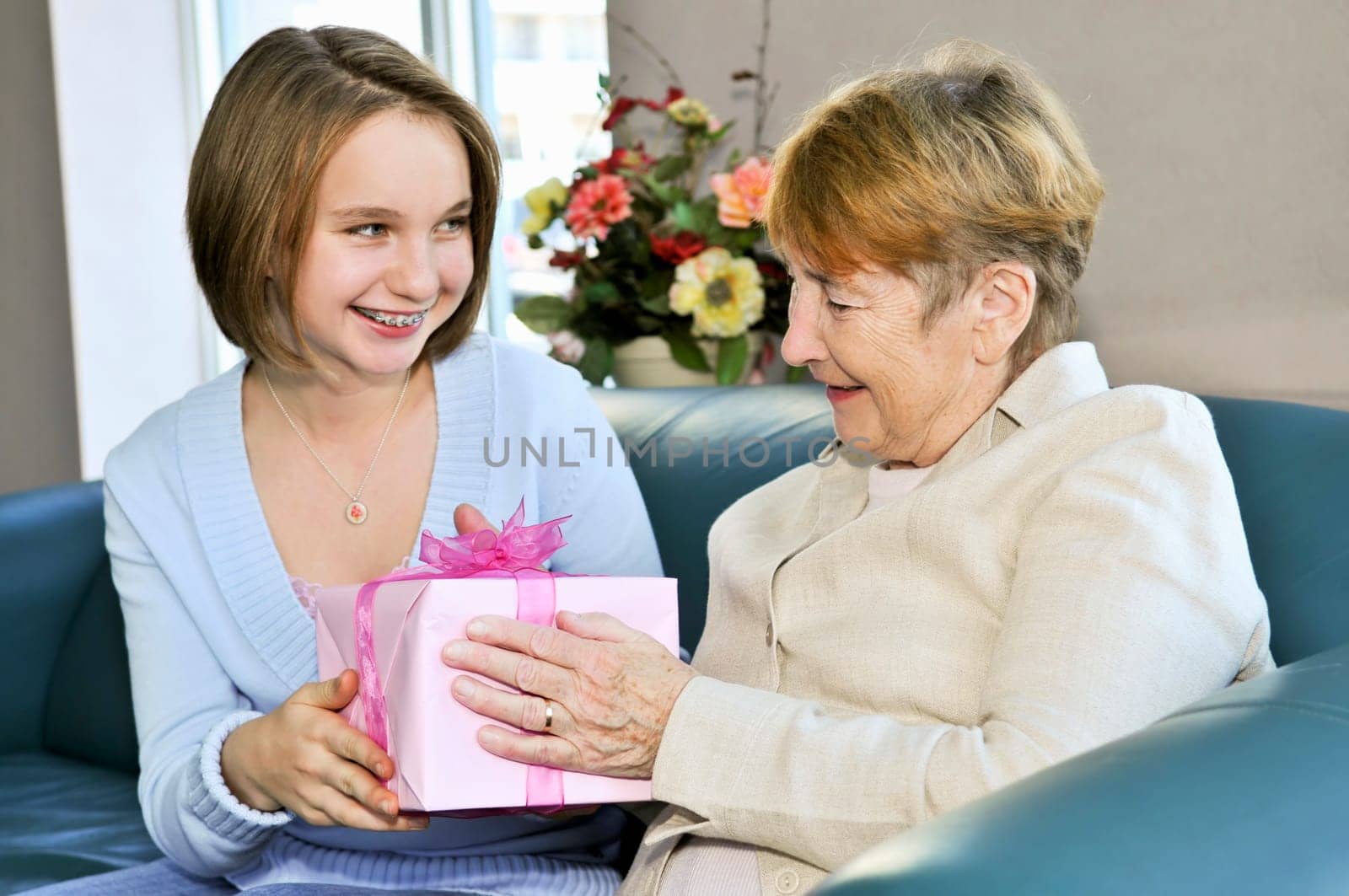 Granddaughter visiting grandmother
