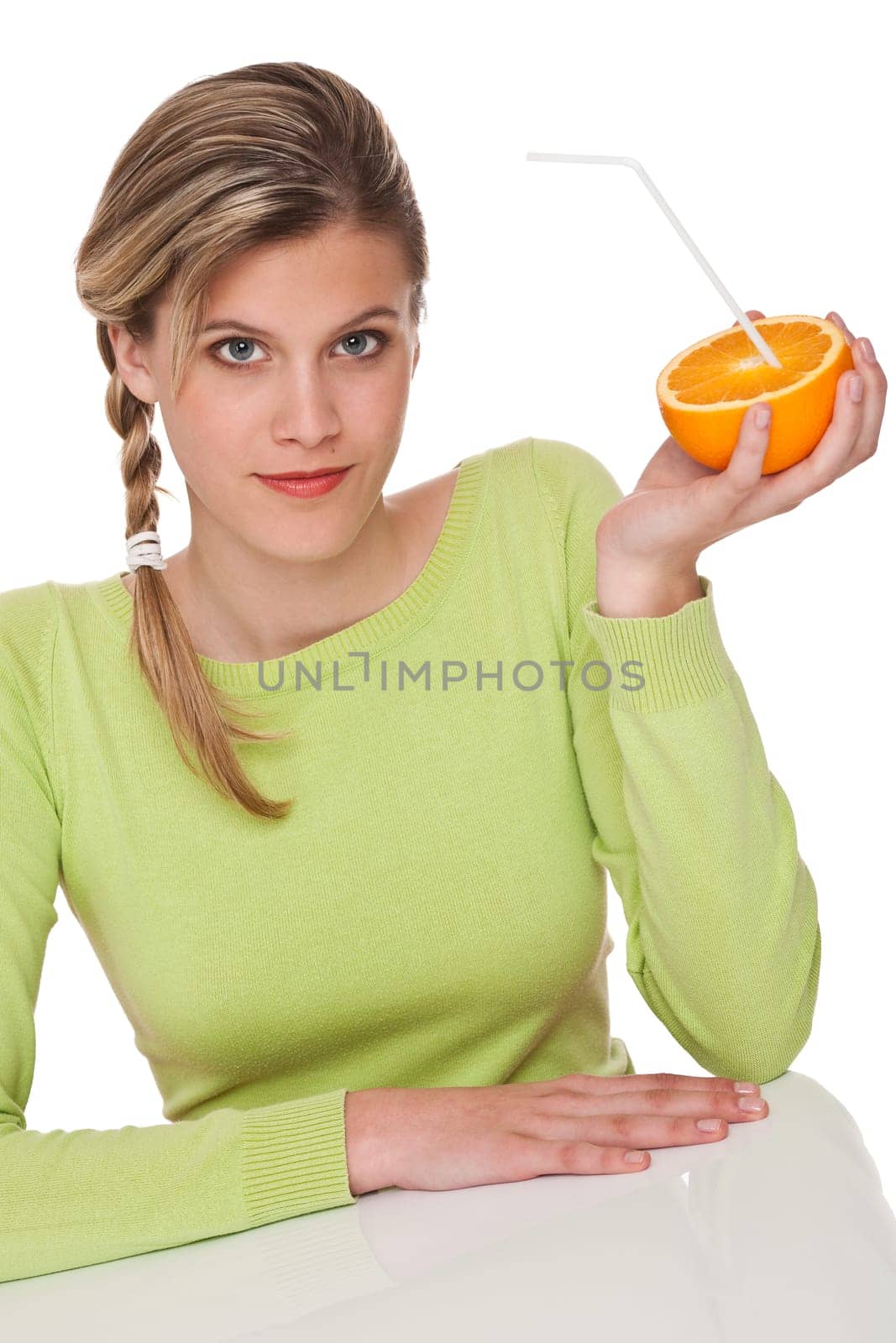 Healthy lifestyle series - Woman and orange with straw