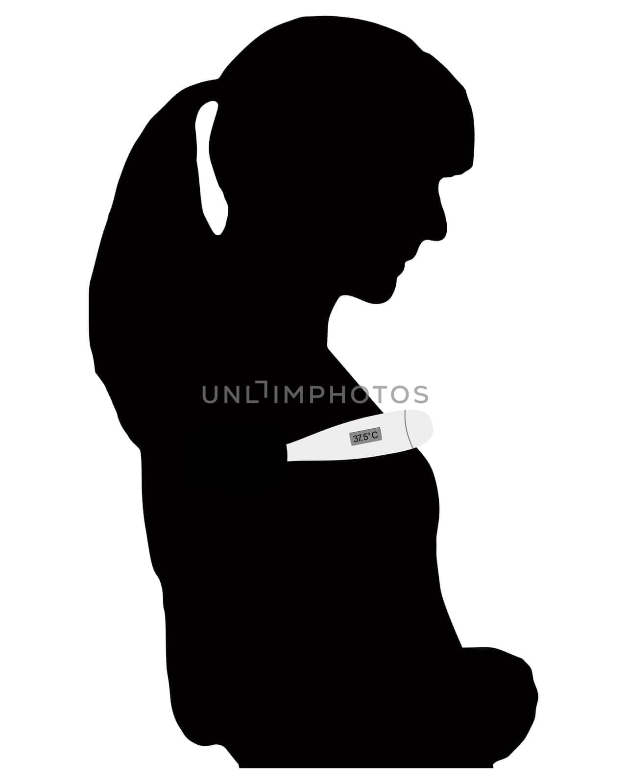 Woman taking her temperature with the clinical thermometer