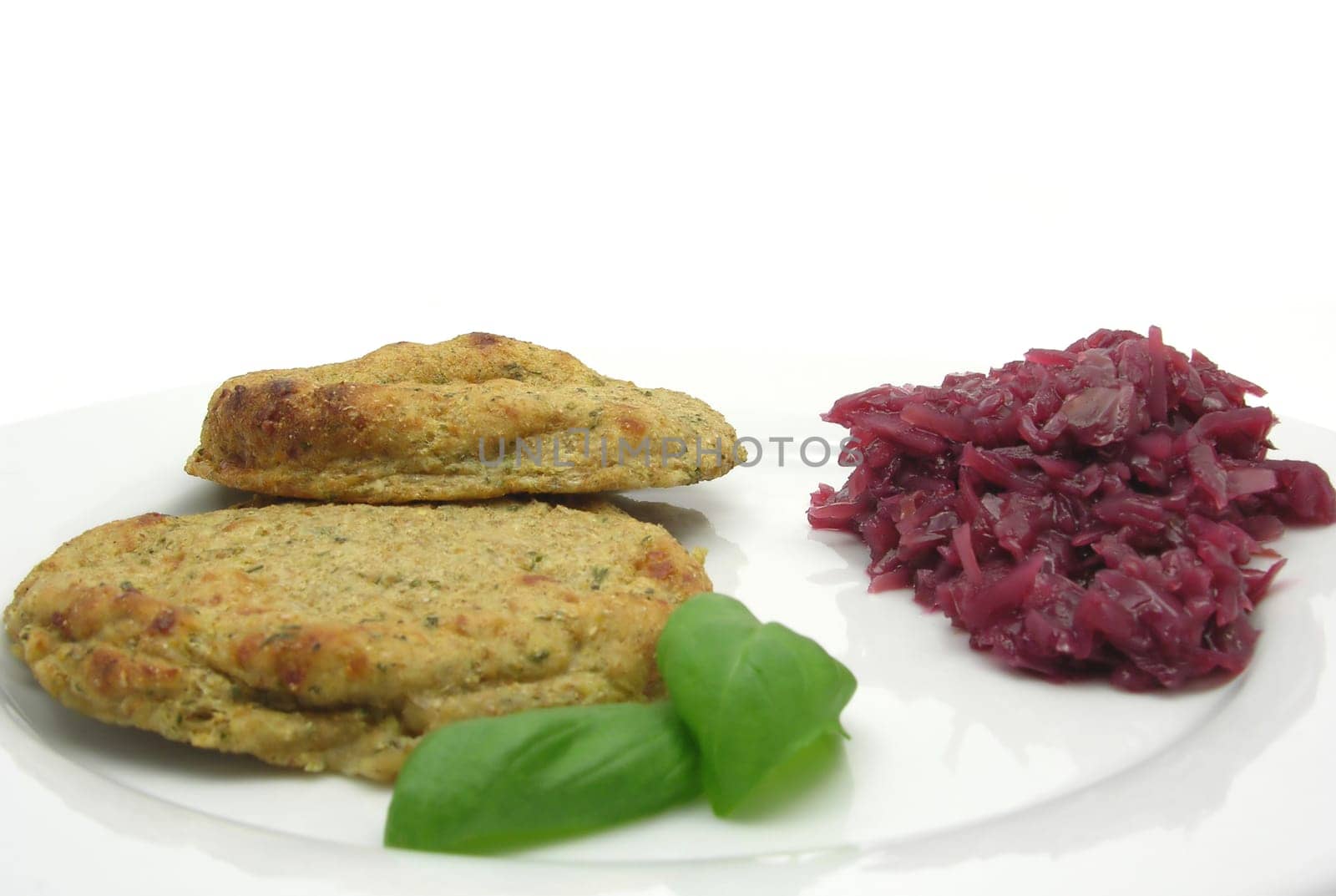 Potato flatbreads with basil and red cabbage