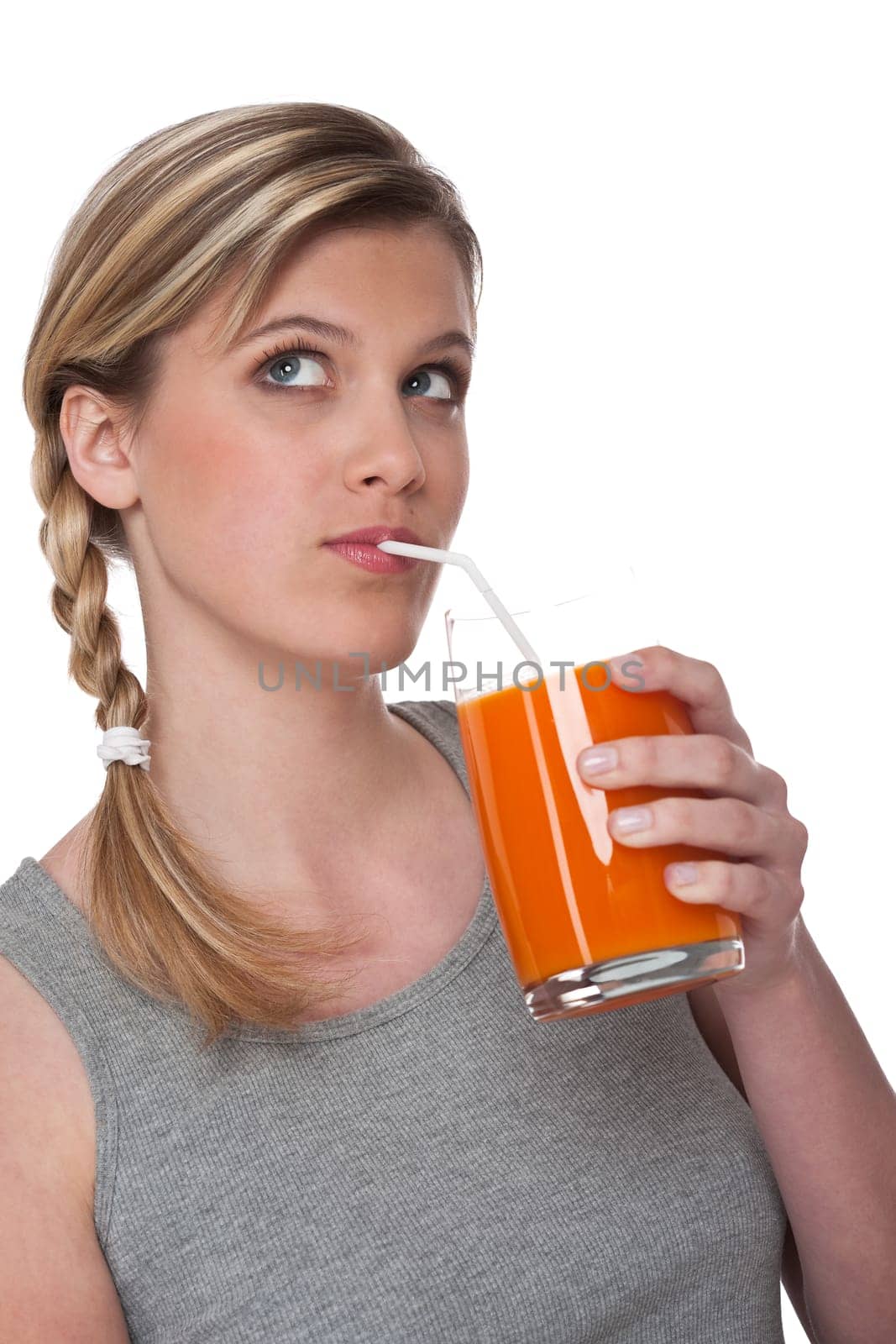 Healthy lifestyle - woman, carrot juice