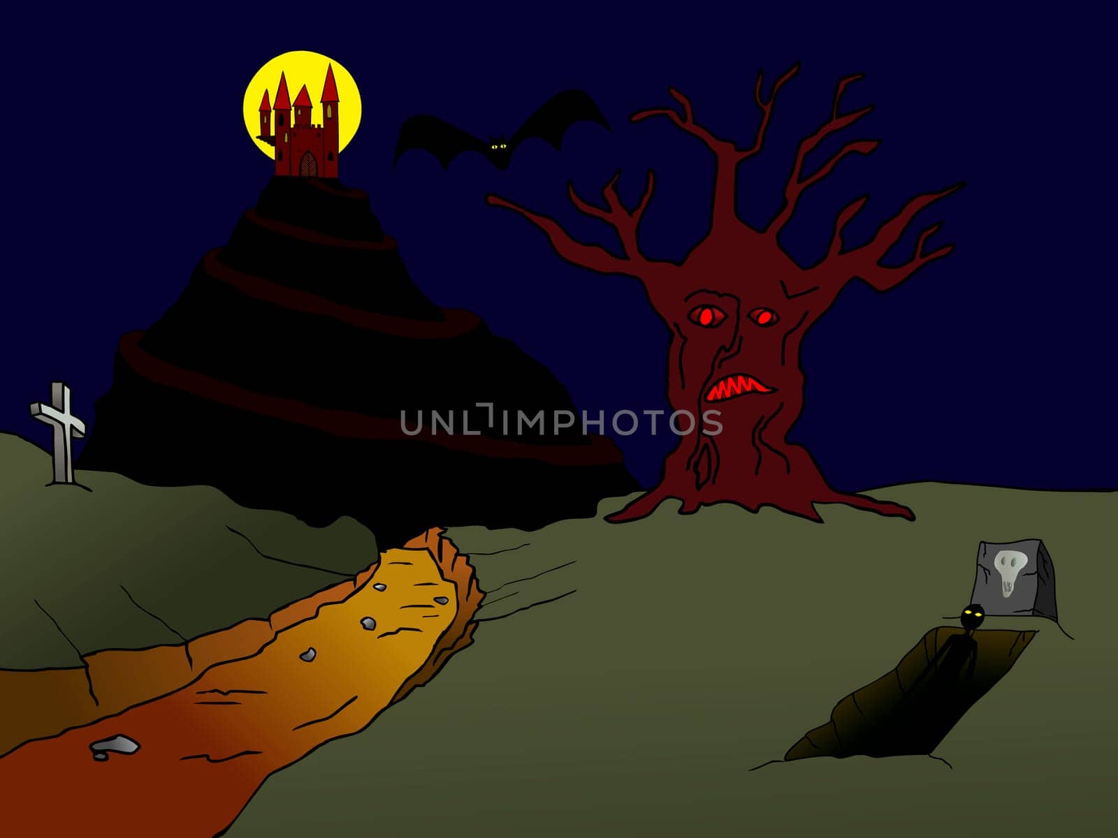 old haunted castle and incubus and bat