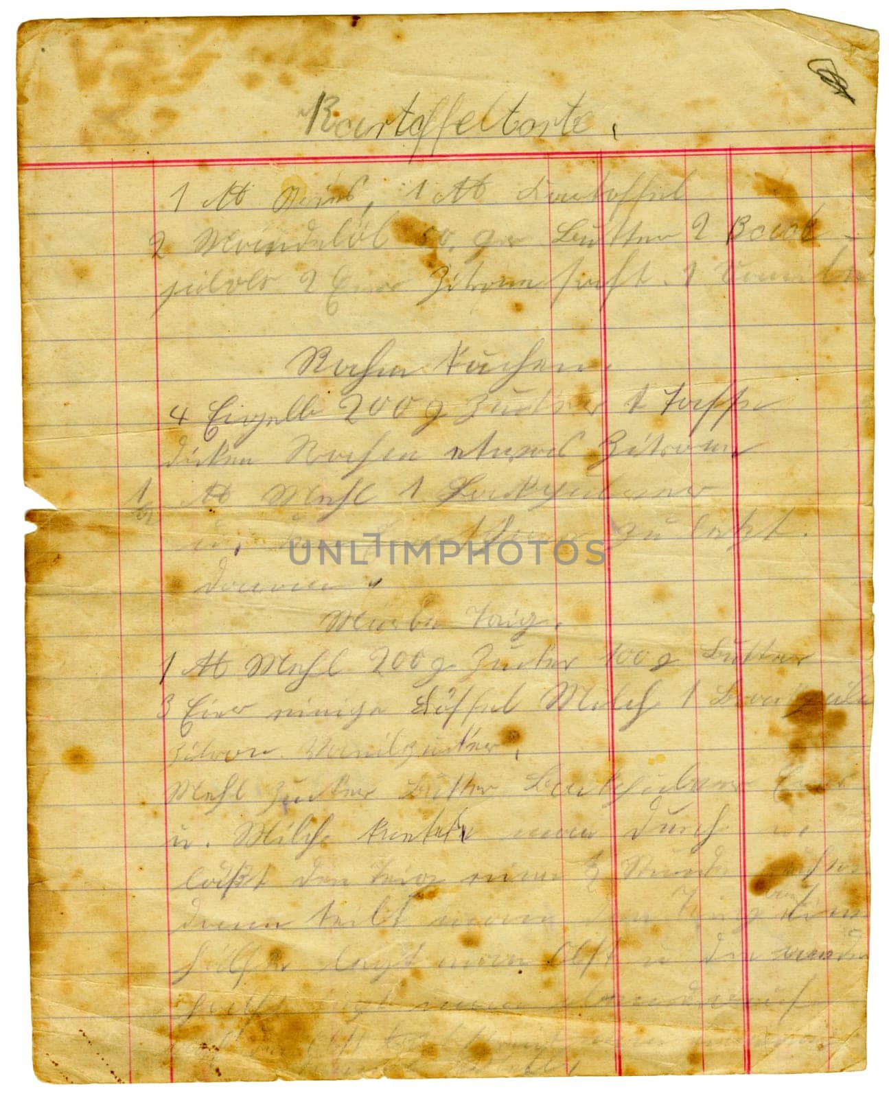 old paper with recipe