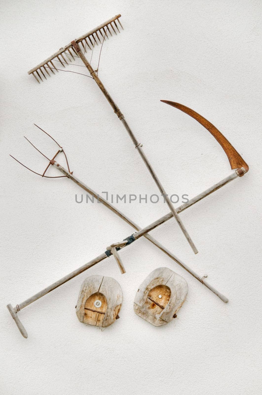 rake scythe and pitchfork
