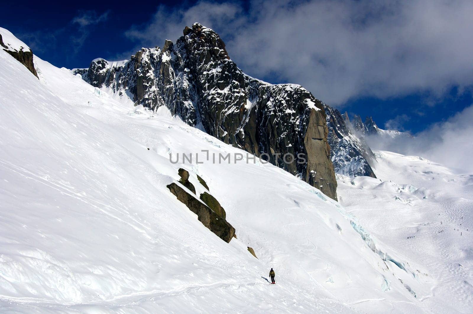 Deep snow slope in the high mountains