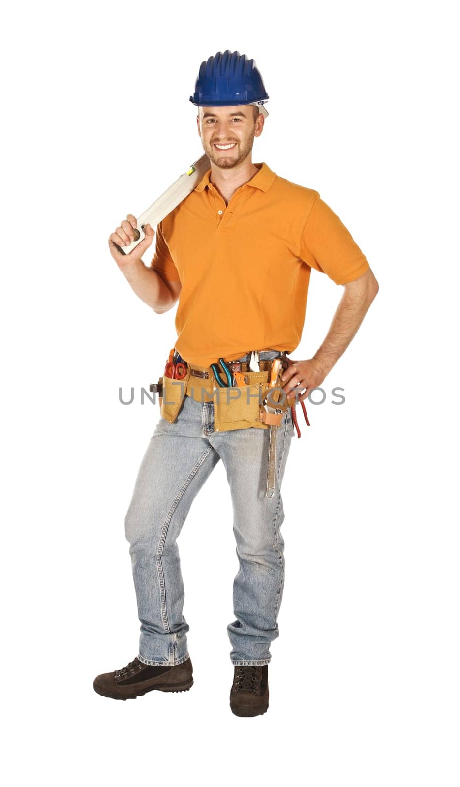 standing worker isolated on white