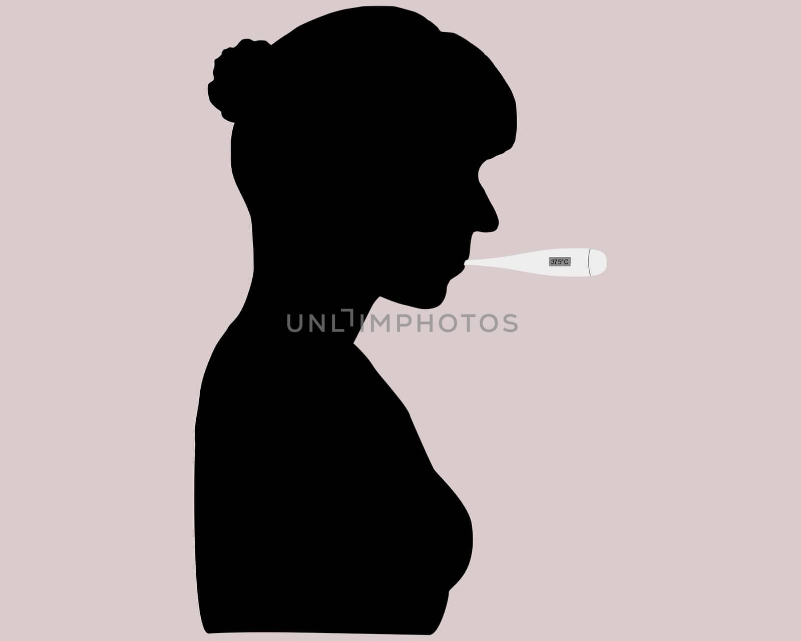 Woman with clinical thermometer in mouth