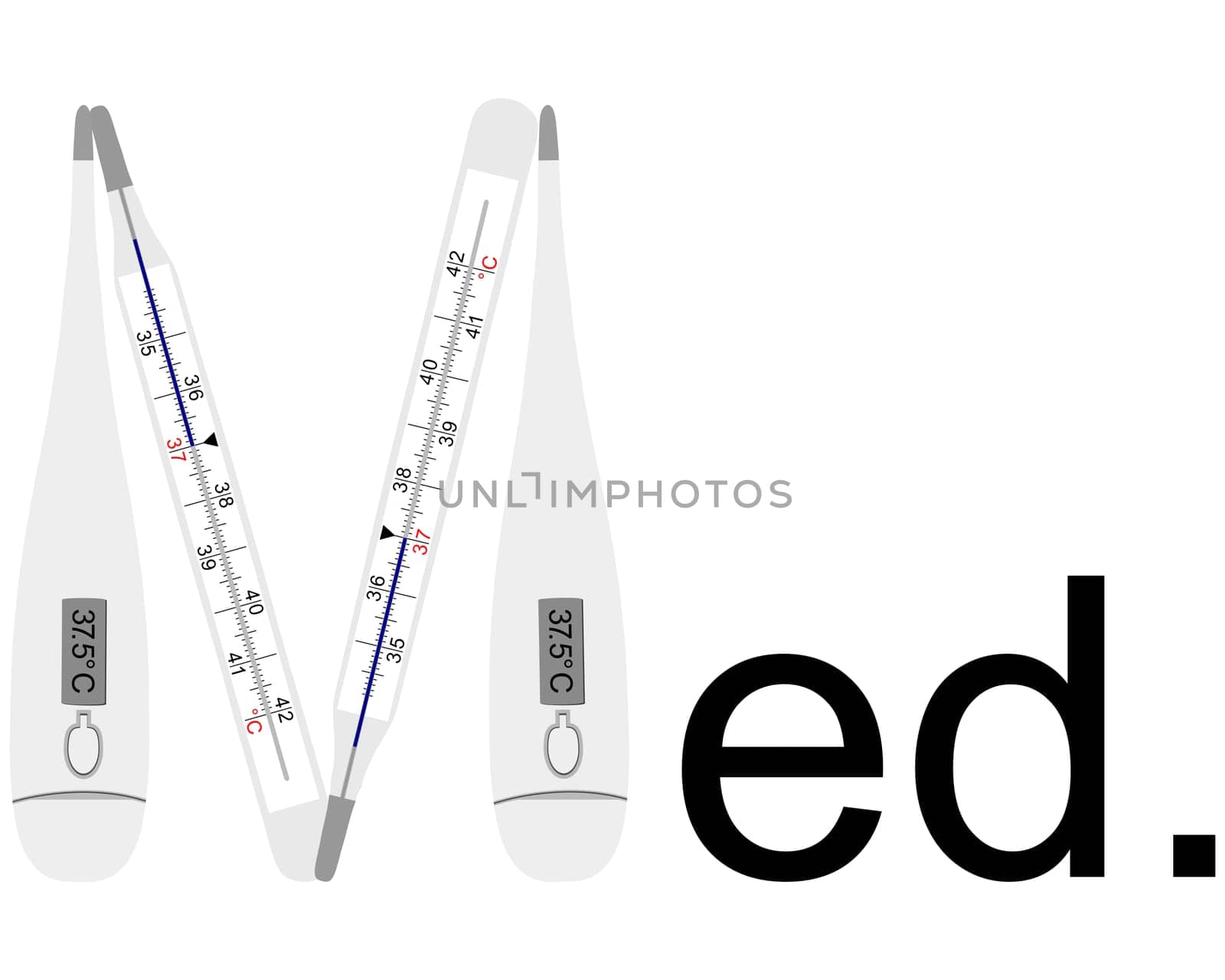 Analogue and digital clinical thermometer as letter M